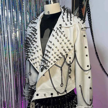 Digital Y2K Vegan Leather Skull Jacket Coat Club Wear Eco Punk Rock E-Girls Emo Hip Hop Harajuku Studded Rivet Gothic Grunge