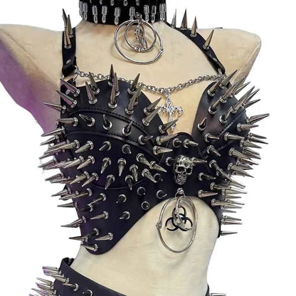 Punk Rock Clothes Sexy Goth T-shirt Y2K Tops Gothic Tank Emo Clothing Spiked Bra 80s Festival Outfit Grunge with Spikes ALT