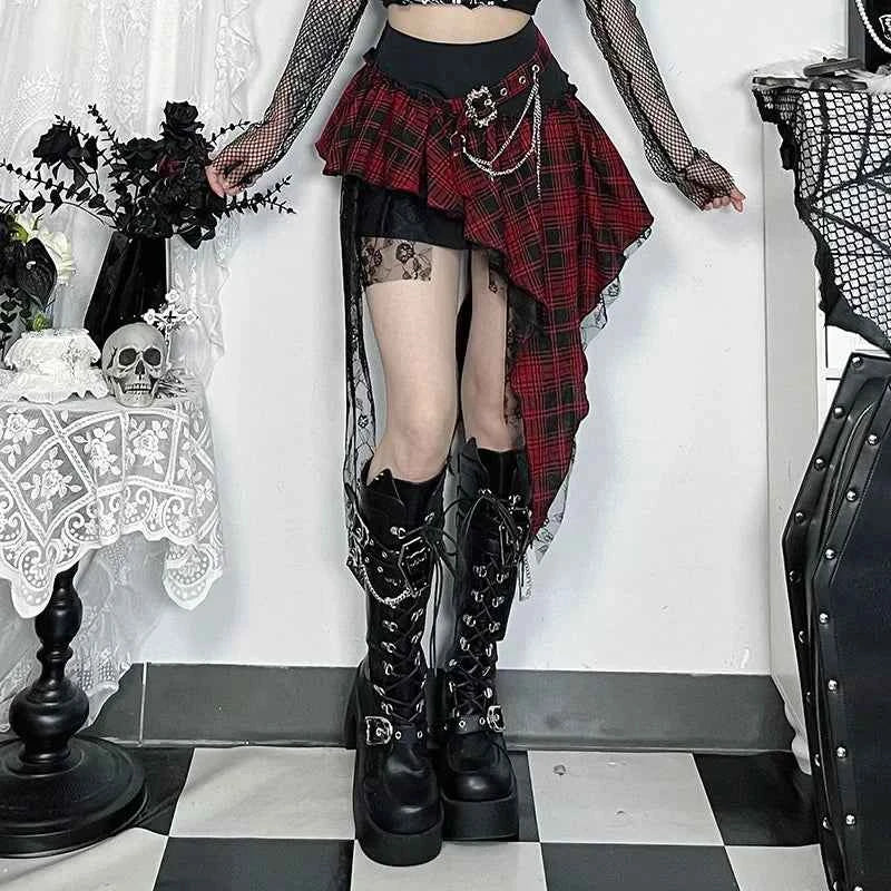 Punk Gothic Plaid Skirt Irregular Patchwork Harajuku | MUNSIEUR