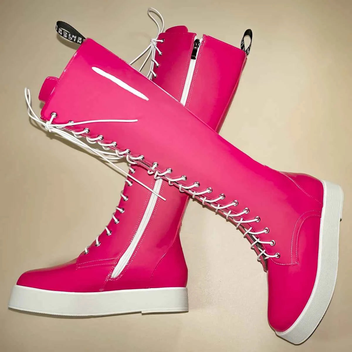 Winter Platform Pumps Big Size 49 Shoes Women Plus Size 50 Patent Leather Flat With Knee High Snow Boots Size 48 Chunky Sneakers