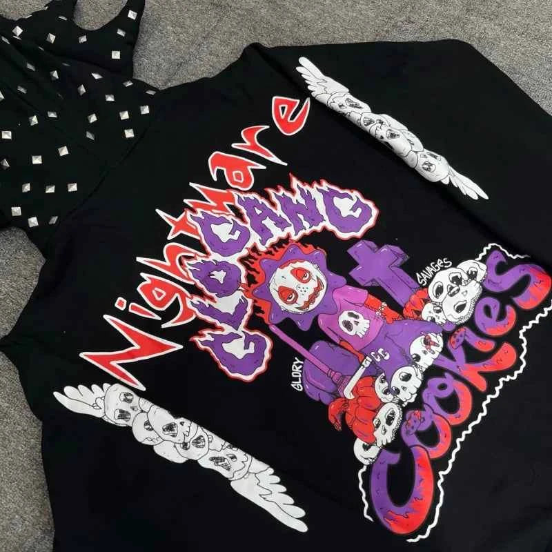 Y2K Glo Gang Spiked Hoodie Cartoon Print Gothic | MUNSIEUR