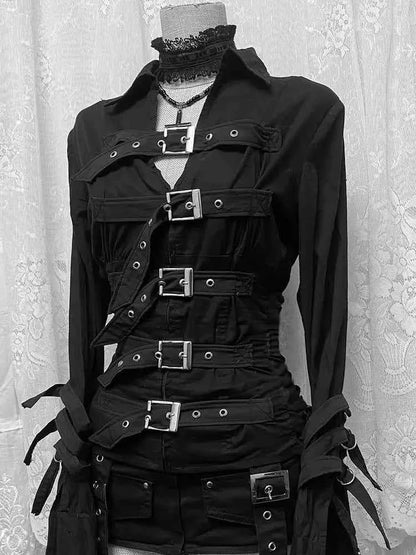 Korea Chic Y2K Goth Personalized Ropa Mujer Unique Minority Premium Shirt Japan Slim All-match Ruched Streetwear Hip Hop Blusas