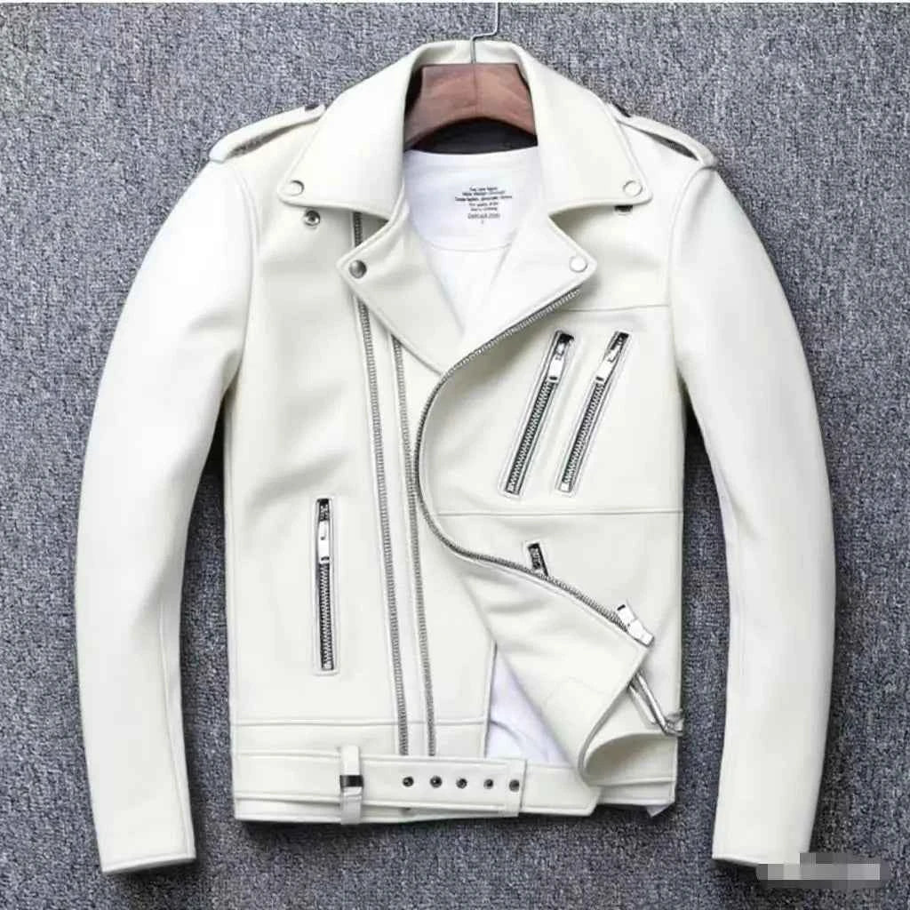 Winter and Autumn Men's Oversized Button-down PU Leather Coat with Multiple Zippers Polo Jacket, with Many Zippers