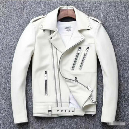 Winter and Autumn Men's Oversized Button-down PU Leather Coat with Multiple Zippers Polo Jacket, with Many Zippers