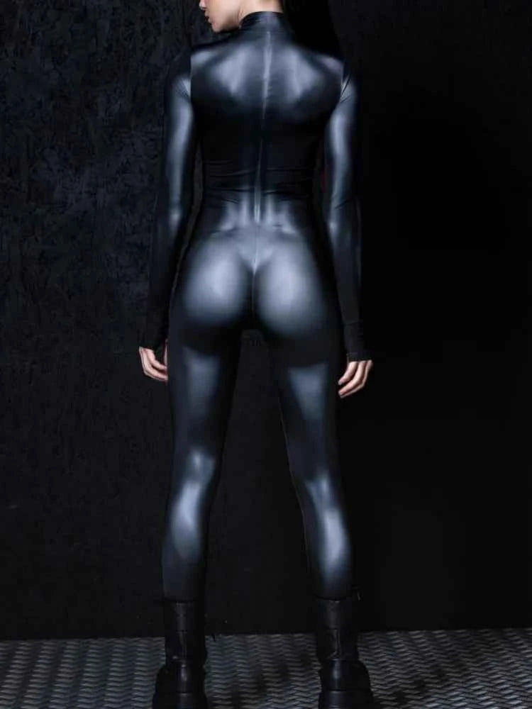 New Halloween Couple Cyberpunk Muscle Black Fashion Sexy Tight Bodysuit Holiday Party Adult Nightclub Stage Role Playing Costume