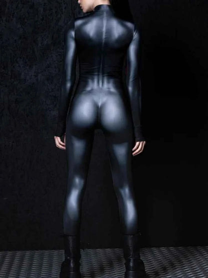 New Halloween Couple Cyberpunk Muscle Black Fashion Sexy Tight Bodysuit Holiday Party Adult Nightclub Stage Role Playing Costume