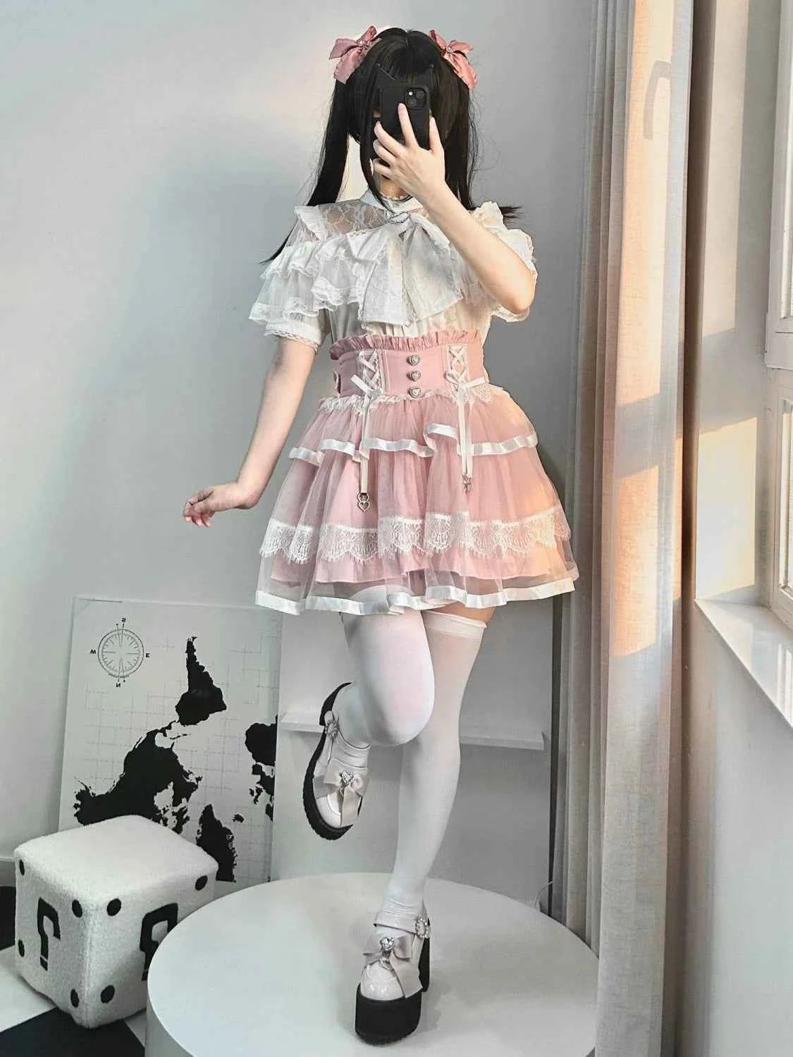 Japanese Kawaii Lolita Lace Patchwork Blouses Summer Women Harajuku Single Breasted Sweet Shirts Summer Girly JK Bow Tops Blusas
