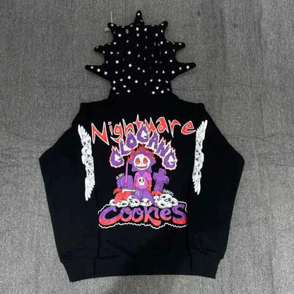 Y2K Glo Gang Spiked Hoodie Cartoon Print Gothic | MUNSIEUR