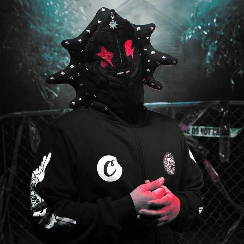 Y2K Glo Gang Spiked Hoodie Cartoon Print Gothic | MUNSIEUR
