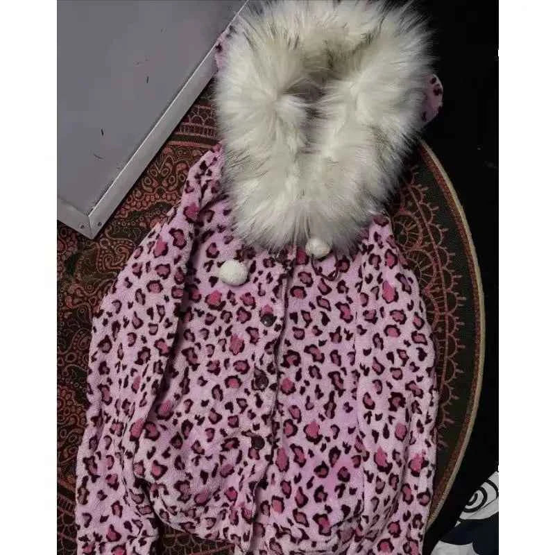 Y2K Kawaii Pink Leopard Plush Zipper Hoodie | Harajuku | MUNSIEUR