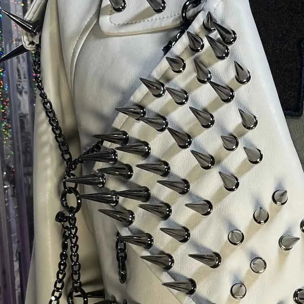 Digital Y2K Vegan Leather Skull Jacket Coat Club Wear Eco Punk Rock E-Girls Emo Hip Hop Harajuku Studded Rivet Gothic Grunge