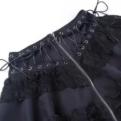 Women's Punk Vintage High Wasit Skirt Zipper Front Japanese Style Kawaii Black Harajuku Gothic Skater Cosplay Mini Skirts