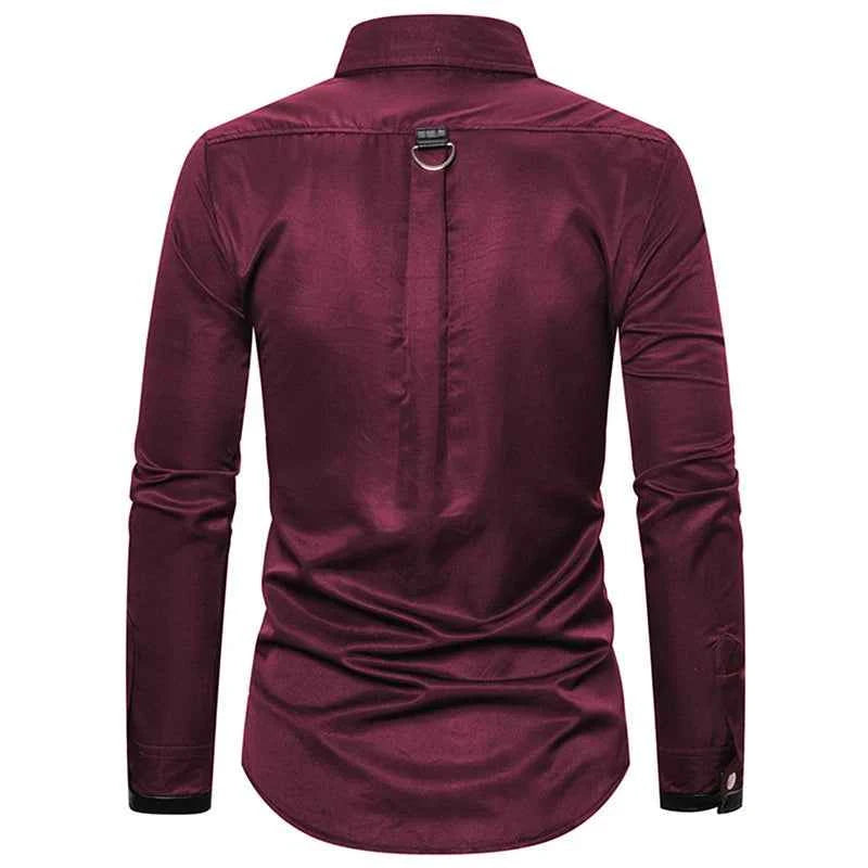 Men's Gothic Style Shirt Regular Fit Ring Rivet Lapel Neck Long Sleeve Tops for Party Club Stage