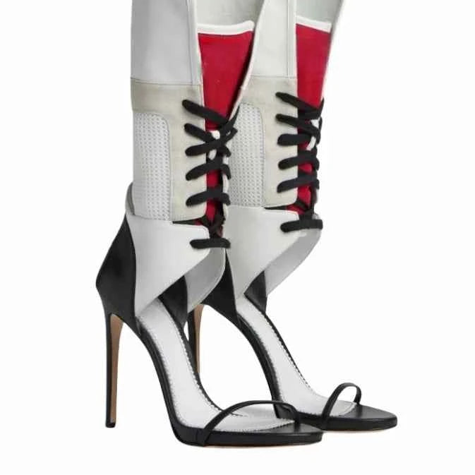 Sexy Patchwork Ankle Boots Pointed Toe Lace-Up High Heel Pumps Women Multi Color Gladiator Sandals Sexy Nightclub Women's Shoes