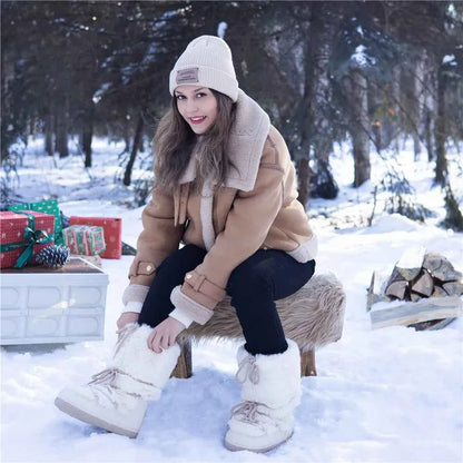 Fluffy Fur Boots 2025 Winter Fashion Sexy Faux Fox Fur Snow Boots Ladies Furry Warm Cotton Boots Female Outdoor Ski Boots