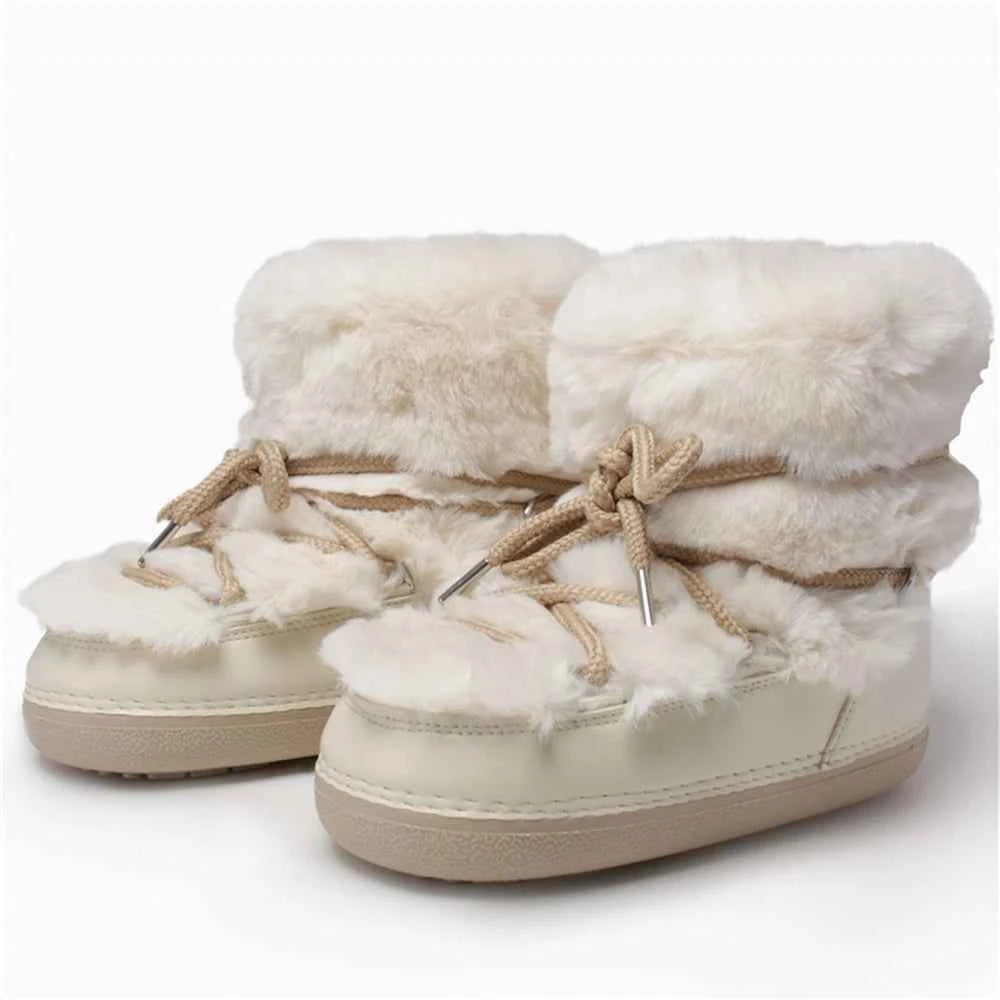 Fluffy Fur Boots 2025 Winter Fashion Sexy Faux Fox Fur Snow Boots Ladies Furry Warm Cotton Boots Female Outdoor Ski Boots