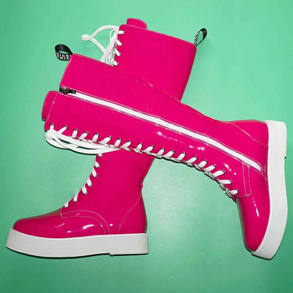 Winter Size 47 Pumps Shoes Women Plus Size 49 50 Patent Leather Knee High Snow Boots Round Toe Fashion Sneakers Big Size 48 Shoe