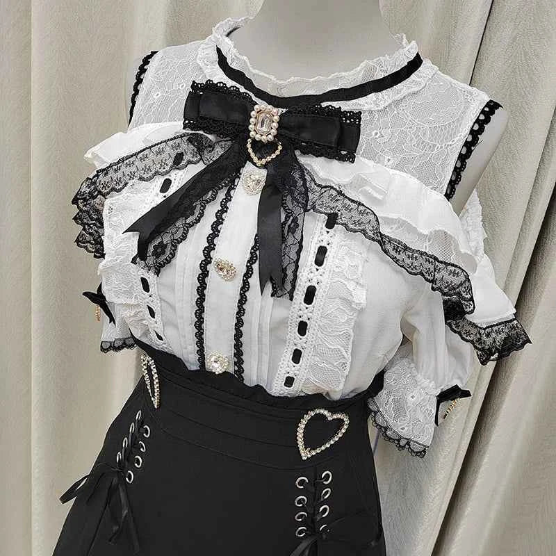 Kawaii Women Shirts Jirai Kei Lolita Y2K Cute Japanese Style Blouse Elegant Long Sleeve Sweet Tops Casual Aesthetic Shirt 2024