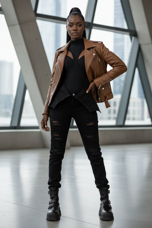 Winter and Autumn Men's Oversized Button-down PU Leather Coat with Multiple Zippers Polo Jacket, with Many Zippers