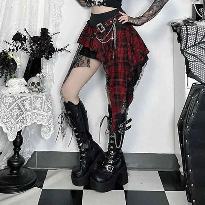 Punk Gothic Plaid Skirt Irregular Patchwork Harajuku | MUNSIEUR