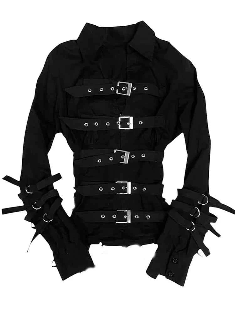 Korea Chic Y2K Goth Personalized Ropa Mujer Unique Minority Premium Shirt Japan Slim All-match Ruched Streetwear Hip Hop Blusas