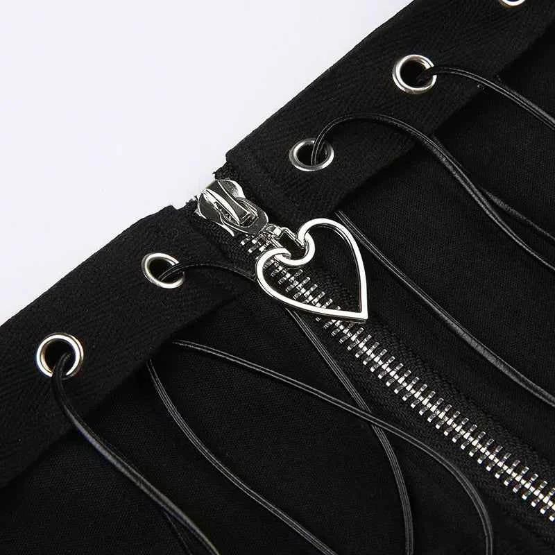 Women's Punk Vintage High Wasit Skirt Zipper Front Japanese Style Kawaii Black Harajuku Gothic Skater Cosplay Mini Skirts