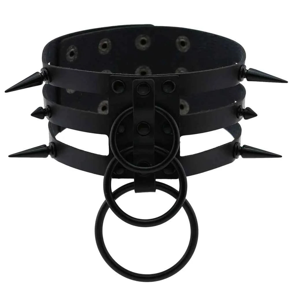 Fashion Women Men Black Rivet Leather Bondage Choker Necklace Punk Circle Spike Goth Collar Harajuku Necklaces Emo Witch Jewelry