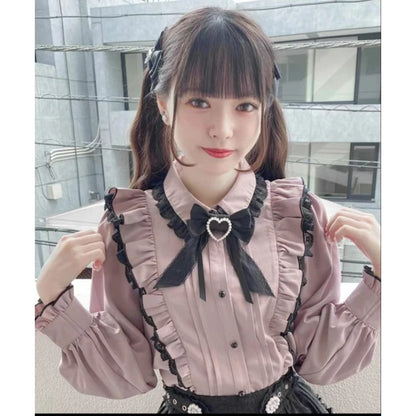 Y2K Japanese Style Blouse Elegant Long Sleeve