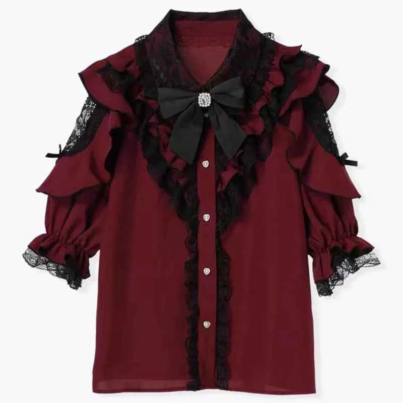 Kawaii Women Shirts Jirai Kei Lolita Y2K Cute Japanese Style Blouse Elegant Long Sleeve Sweet Tops Casual Aesthetic Shirt 2024