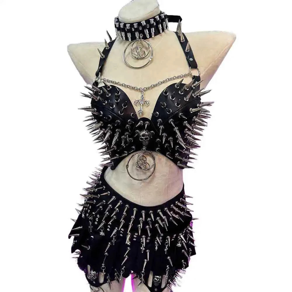 Punk Rock Clothes Sexy Goth T-shirt Y2K Tops Gothic Tank Emo Clothing Spiked Bra 80s Festival Outfit Grunge with Spikes ALT