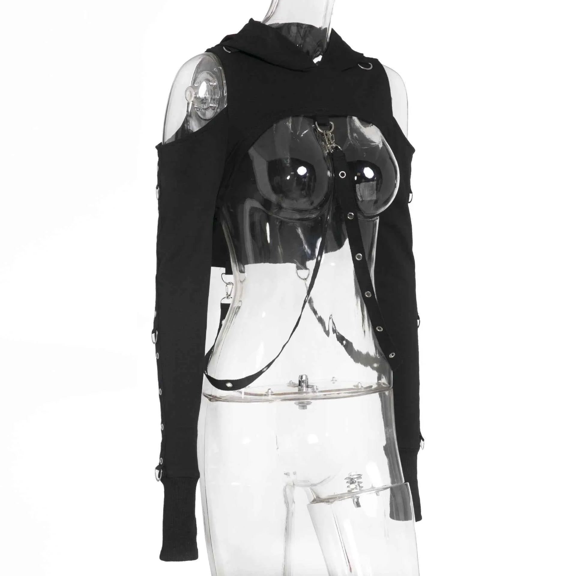 Women's Dark Gothic Crop Top Hoodie | Punk Aesthetic | MUNSIEUR
