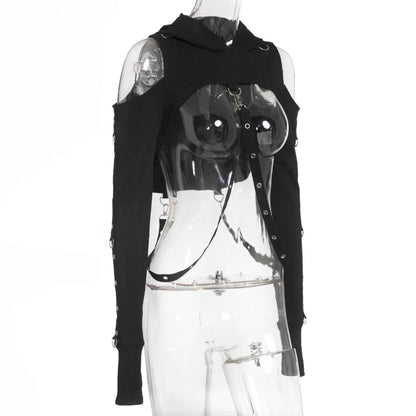 Women's Dark Gothic Crop Top Hoodie | Punk Aesthetic | MUNSIEUR
