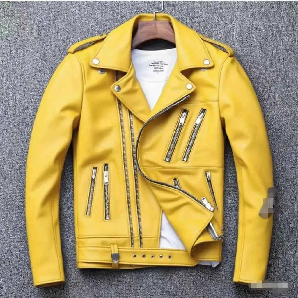Winter and Autumn Men's Oversized Button-down PU Leather Coat with Multiple Zippers Polo Jacket, with Many Zippers