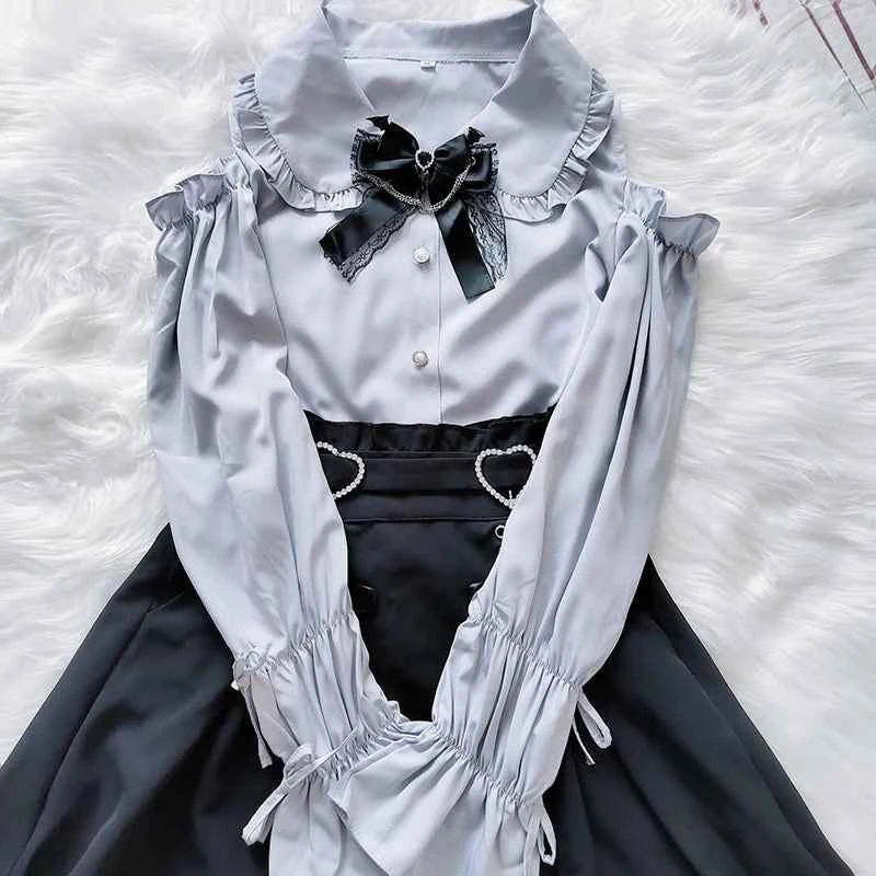 Kawaii Women Shirts Jirai Kei Lolita Y2K Cute Japanese Style Blouse Elegant Long Sleeve Sweet Tops Casual Aesthetic Shirt 2024