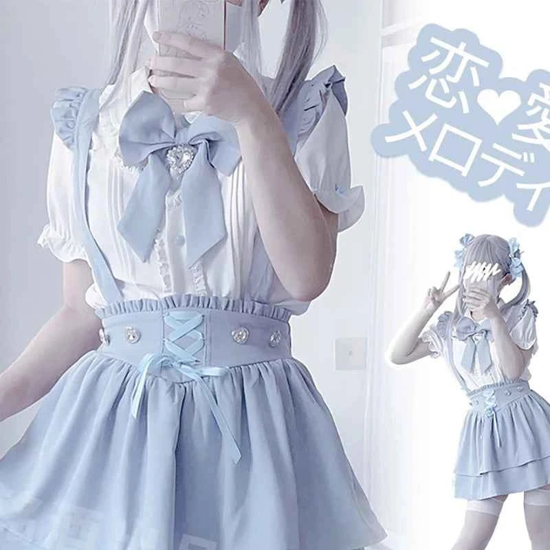 Kawaii Women Shirts Jirai Kei Lolita Y2K Cute Japanese Style Blouse Elegant Long Sleeve Sweet Tops Casual Aesthetic Shirt 2024