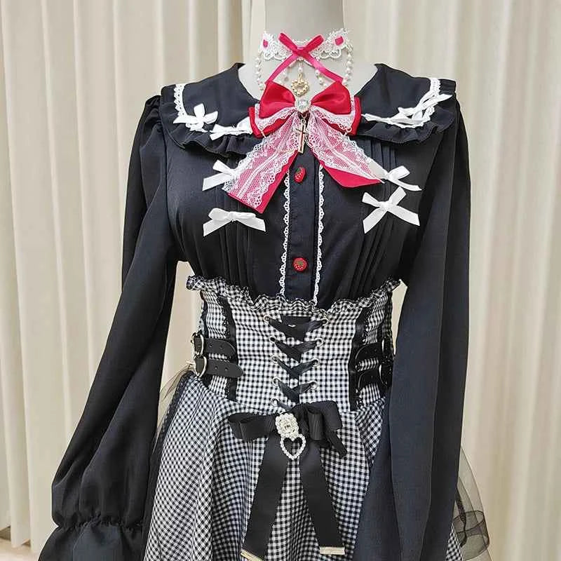 Kawaii Women Shirts Jirai Kei Lolita Y2K Cute Japanese Style Blouse Elegant Long Sleeve Sweet Tops Casual Aesthetic Shirt 2024
