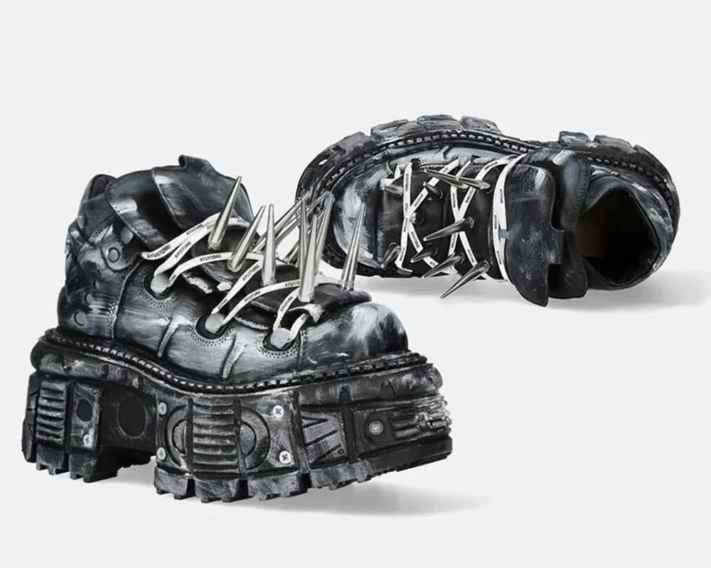 Platform Spiked Rivet Motorcycle Boot Men and Women 2024 New Punk Rock Pumps Round Toe Fashion Street 35-45 Sports Casual Boots