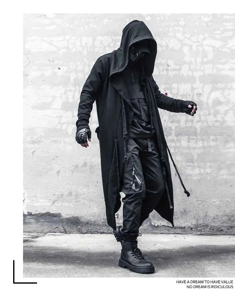 ARENS Men's Tide Spring Autumn Darkwear Warrior Large Size Windbreaker Gothic Style Long Coat Punk Cloak Hooded Wizard