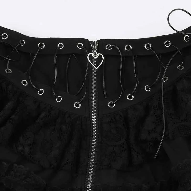 Women's Punk Vintage High Wasit Skirt Zipper Front Japanese Style Kawaii Black Harajuku Gothic Skater Cosplay Mini Skirts