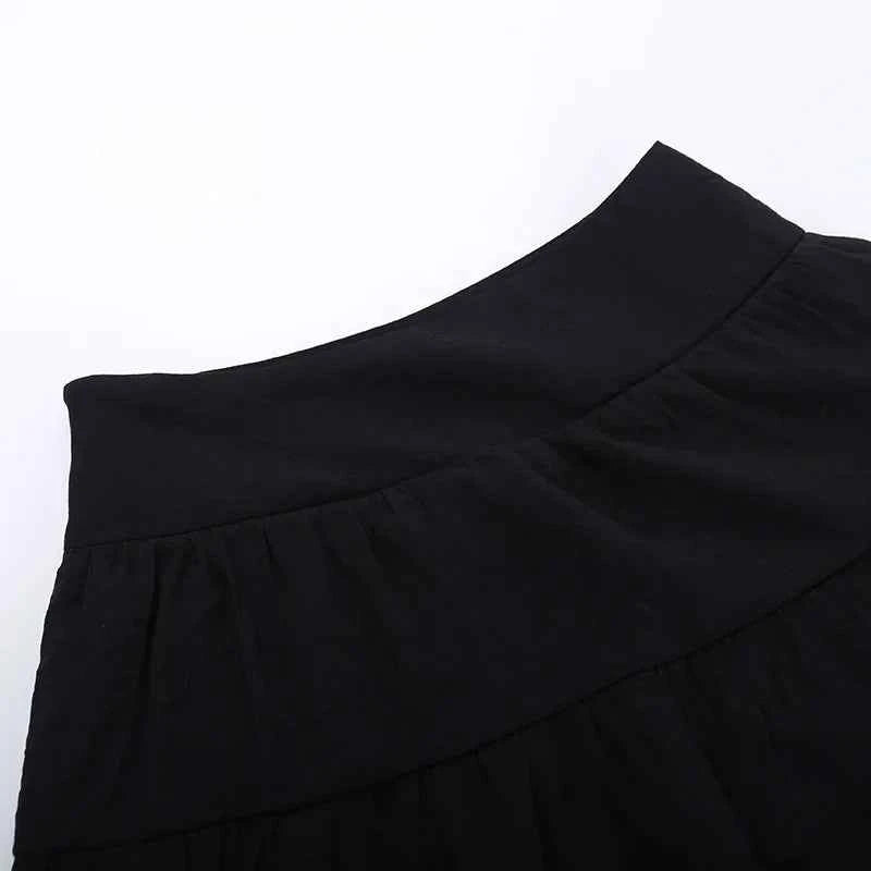 Goth Dark Kawaii Black Tiered Skirts 90S Retro Irregular Hem Party Bottoms Mall Gothic Women Fashion Dragging Skirt Alt Clothing
