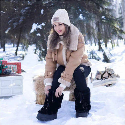 Fluffy Fur Boots 2025 Winter Fashion Sexy Faux Fox Fur Snow Boots Ladies Furry Warm Cotton Boots Female Outdoor Ski Boots