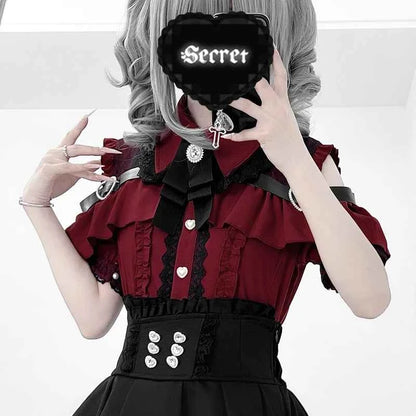 Kawaii Women Shirts Jirai Kei Lolita Y2K Cute Japanese Style Blouse Elegant Long Sleeve Sweet Tops Casual Aesthetic Shirt 2024