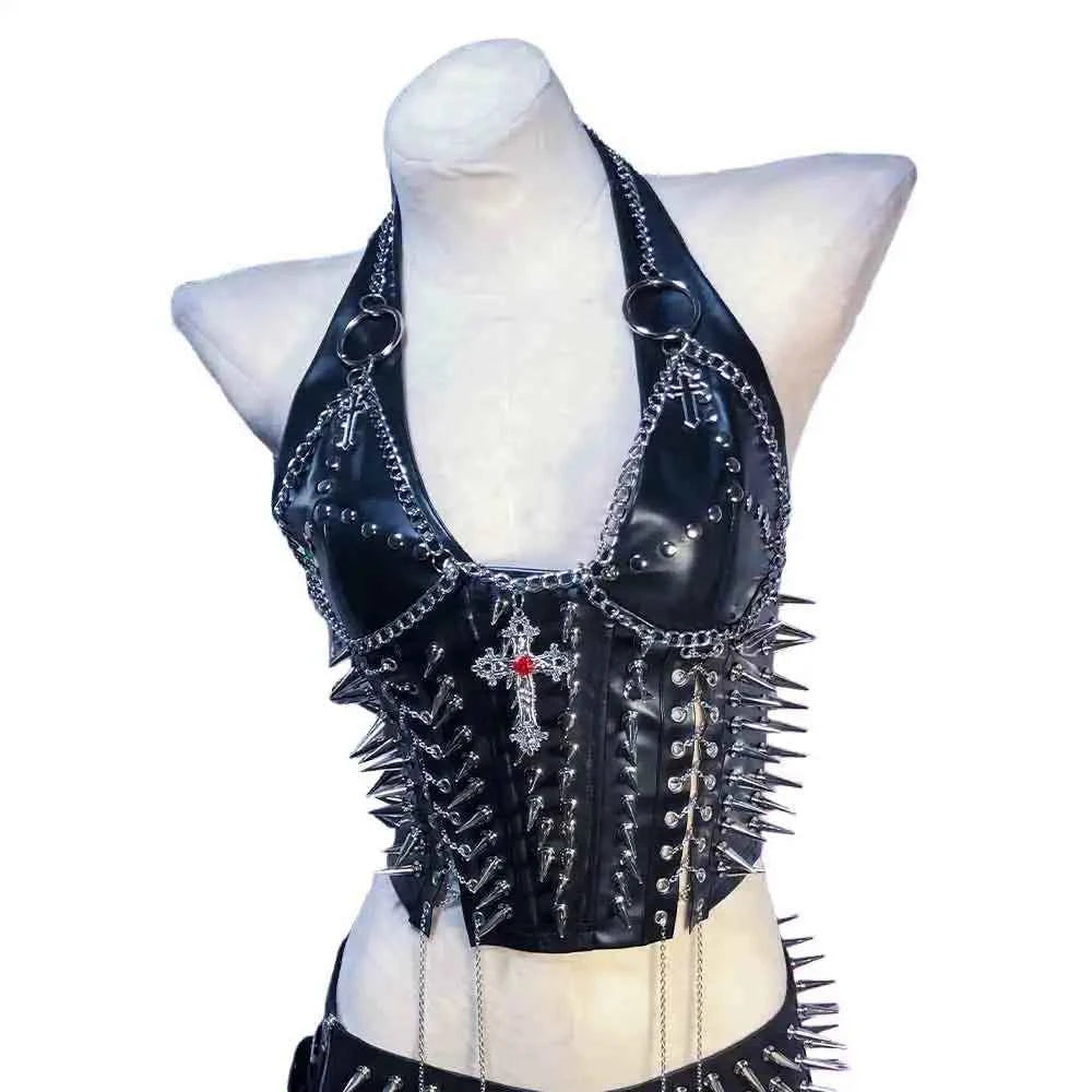 Grunge Emo Clothing ALT Punk Rock Clothes with Spikes Y2K Tops Festival Bra Teens Cyber Sexy Gothic Tank Goth T-shirt