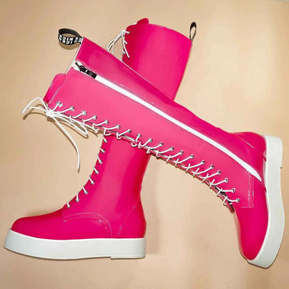 Winter Platform Pumps Big Size 49 Shoes Women Plus Size 50 Patent Leather Flat With Knee High Snow Boots Size 48 Chunky Sneakers