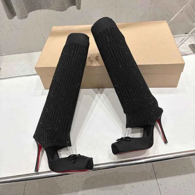 European AndAmerican Sexyrhinestone Elasticsocks Withsleeves Andknee Lengthcool Boots Forwomen's Fashion Shows and Banquet Shoes