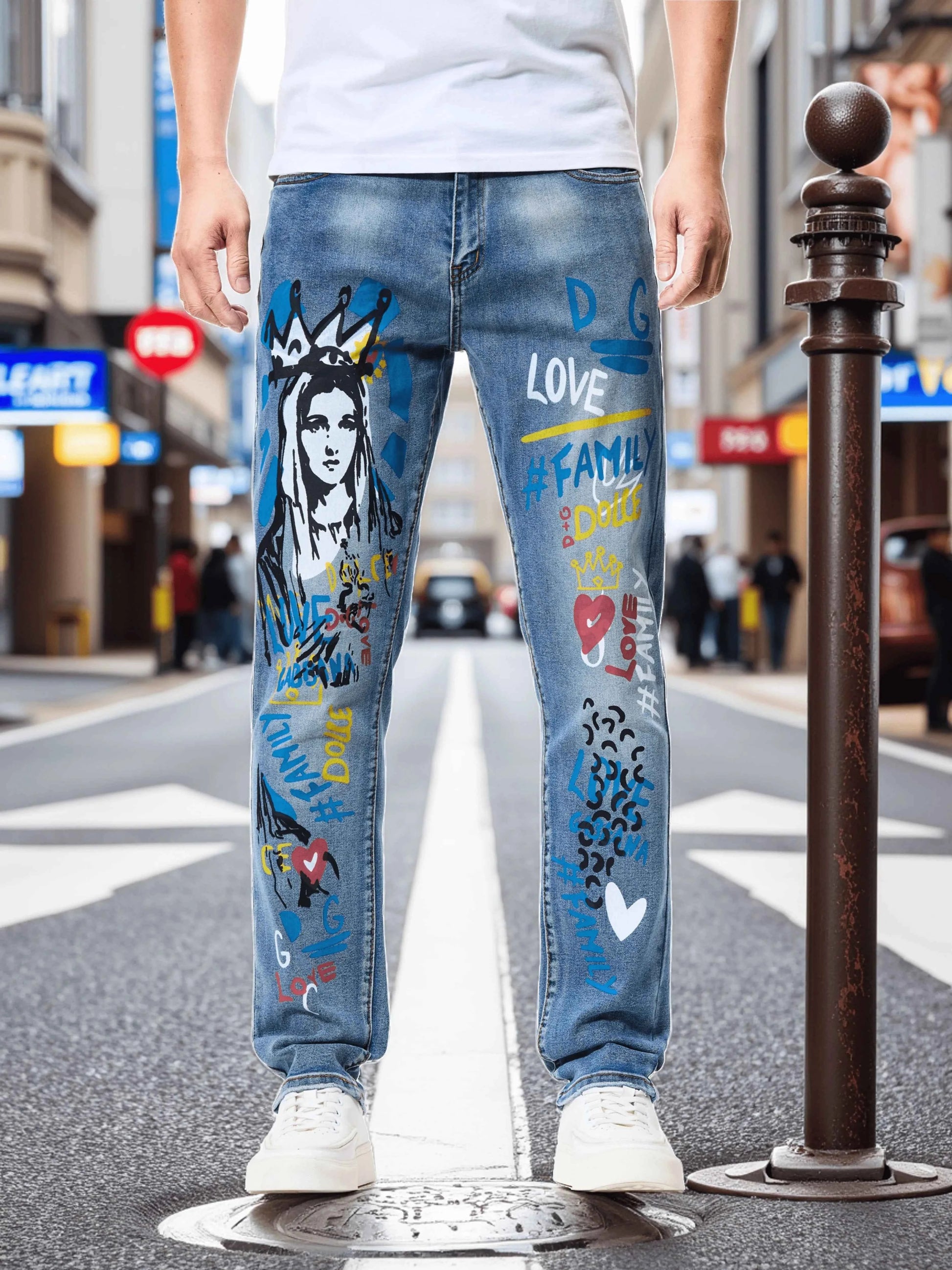 New European and American printed fashion jeans