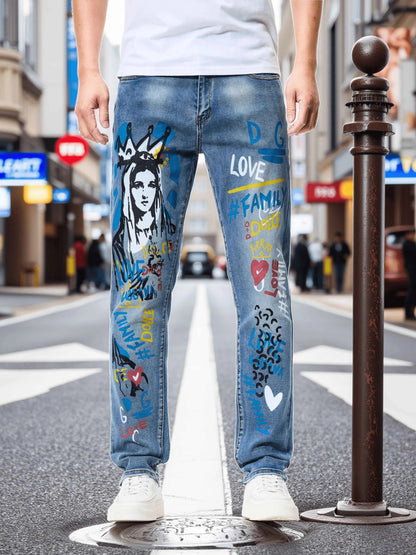 New European and American printed fashion jeans