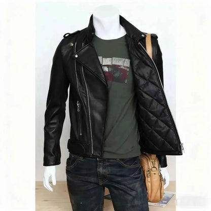 Winter and Autumn Men's Oversized Button-down PU Leather Coat with Multiple Zippers Polo Jacket, with Many Zippers