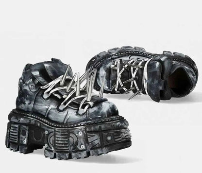 Platform Spiked Rivet Motorcycle Boot Men and Women 2024 New Punk Rock Pumps Round Toe Fashion Street 35-45 Sports Casual Boots