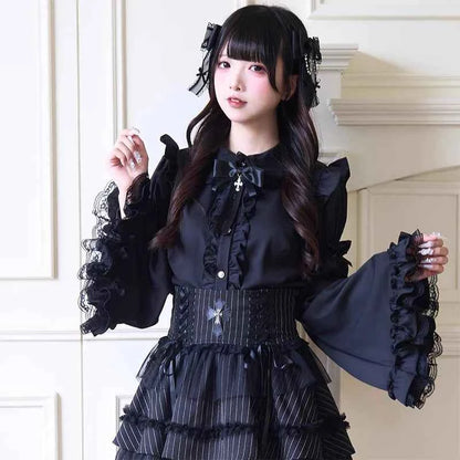 Kawaii Women Shirts Jirai Kei Lolita Y2K Cute Japanese Style Blouse Elegant Long Sleeve Sweet Tops Casual Aesthetic Shirt 2024